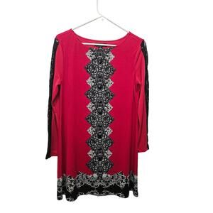 Y2K Style & Co Red Black Lace Sheer Sleeve Tunic Dress Medallion S